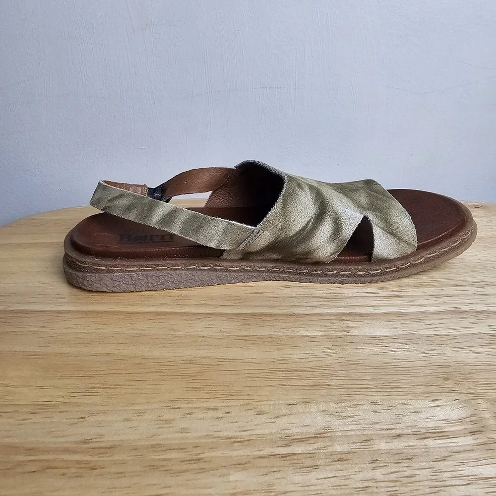 Born Womens Carah Suede Cut-Out Peep-Toe Slingback Sandals Olive Womens‎ Sz 9 M